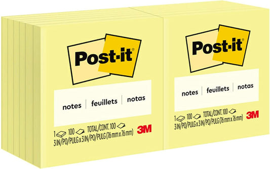 Post-it Notes 3x3 in, 12 Pads, America's #1 Favorite Sticky Notes, Canary Yellow, Clean Removal, Recyclable (654)