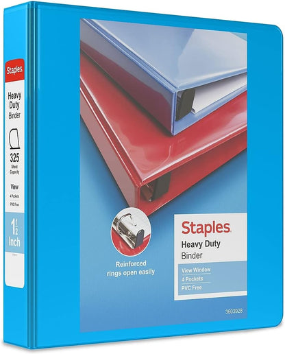 Staples Heavy-Duty 2-Inch D-Ring View Binder, Reinforced Spine, Holds Up to 450 Sheets, Gray, for Office & School