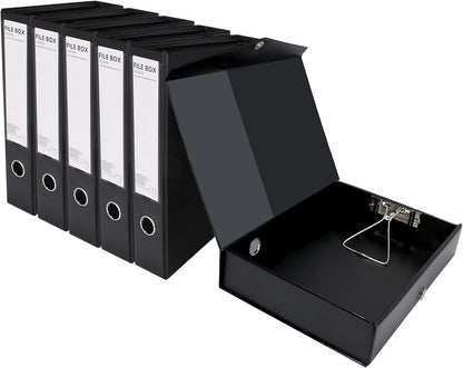 HUA JIE A4 Storage File Boxes Plastic Archives Cases, PVC File Folder Organizer Document Storage Filing Box for office,32.5×6.5×24 cm, Black(Pack of 6)