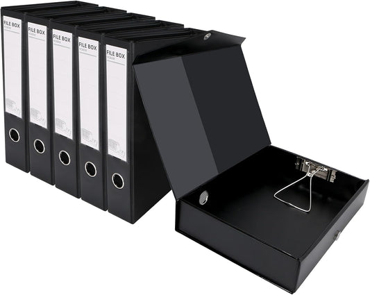 HUA JIE A4 Storage File Boxes Plastic Archives Cases, PVC File Folder Organizer Document Storage Filing Box for office,32.5×6.5×24 cm, Black(Pack of 6)