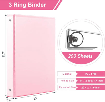SUIN 1-inch 3 Ring Binder with 2 Interior Pockets, 1''Durable Binders Holds US Letter Size 8.5'' x 11'' Paper - Versatile Binders for Office, Home, and School Use, 6 Pack Black