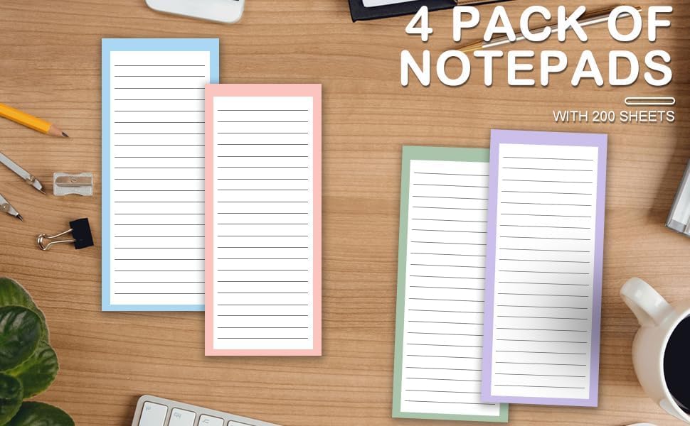 FLIPPED 4 Pack Magnetic Notepads for Refrigerator, Notepad Grocery List Large Magnet Pad for Fridge,Full Magnet Back Design Magnetic Memo Pads for Grocery List, Shopping List, to-Do List(200 Sheets)