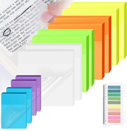 6 Pads Transparent Sticky Notes with Sticky Tabs, Tecolu 3x3 inch Clear Sticky Notes【Waterproof, 5X Adhesive Strength】, See-Through Translucent Sticky Notes for School Office Bible Study Supplies
