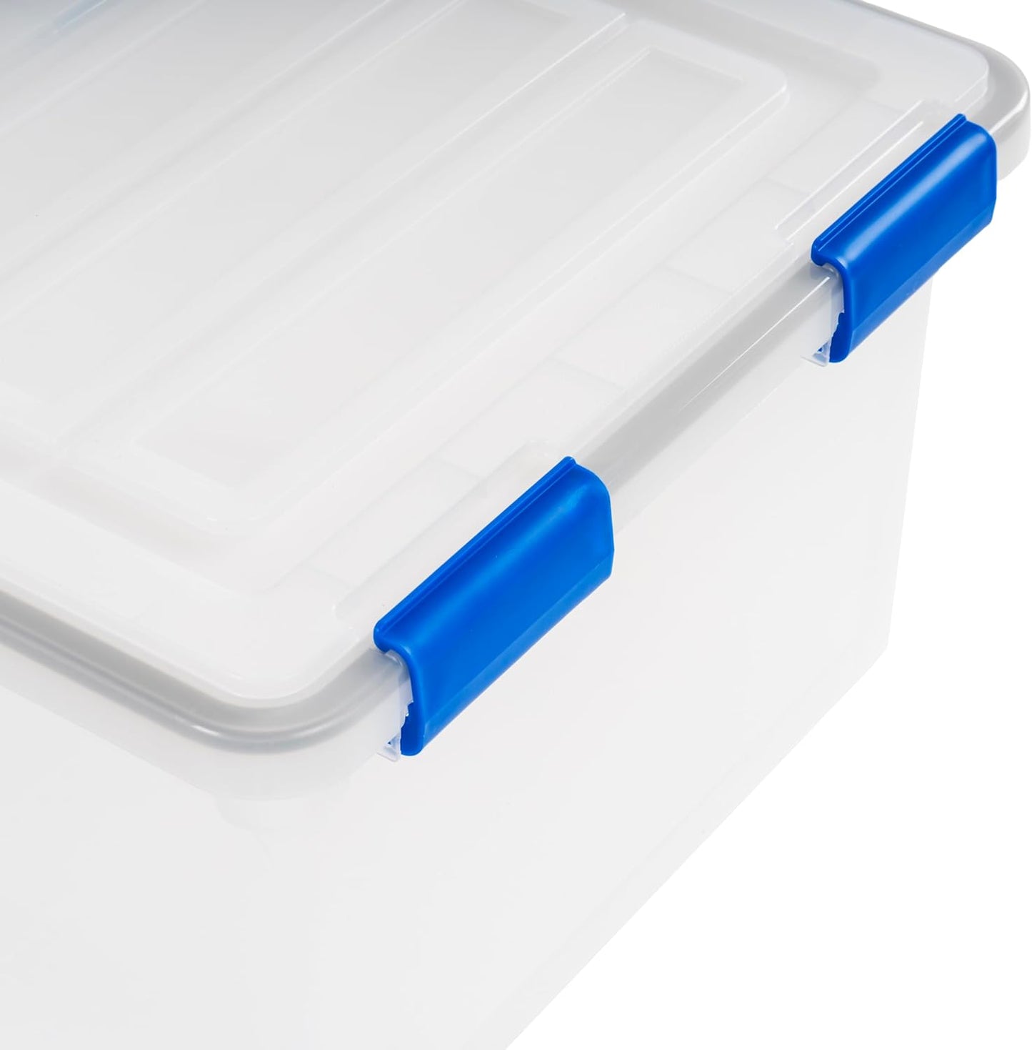 IRIS USA File Box, File Organizer w/Hinged Split Lid for Letter File, Important Document Box, Plastic Storage Filing Bin for Moving, Stackable Nestable Portable, Pearl 44 Qt. 4 Pack