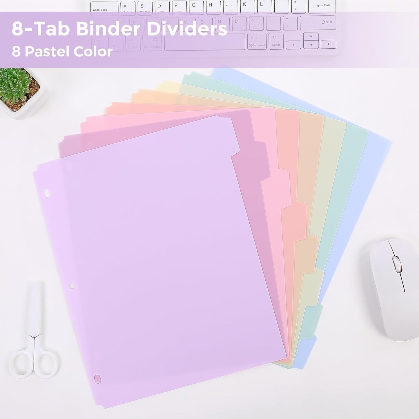 SKYDUE 8 Tab Durable Plastic Dividers, Big Tab Dividers for 3 Ring Binder, Letter Size,Write & Erase Binder Dividers with Tabs, with Sticker Labels, 1 Set, Aesthetic Pastels Binder Dividers