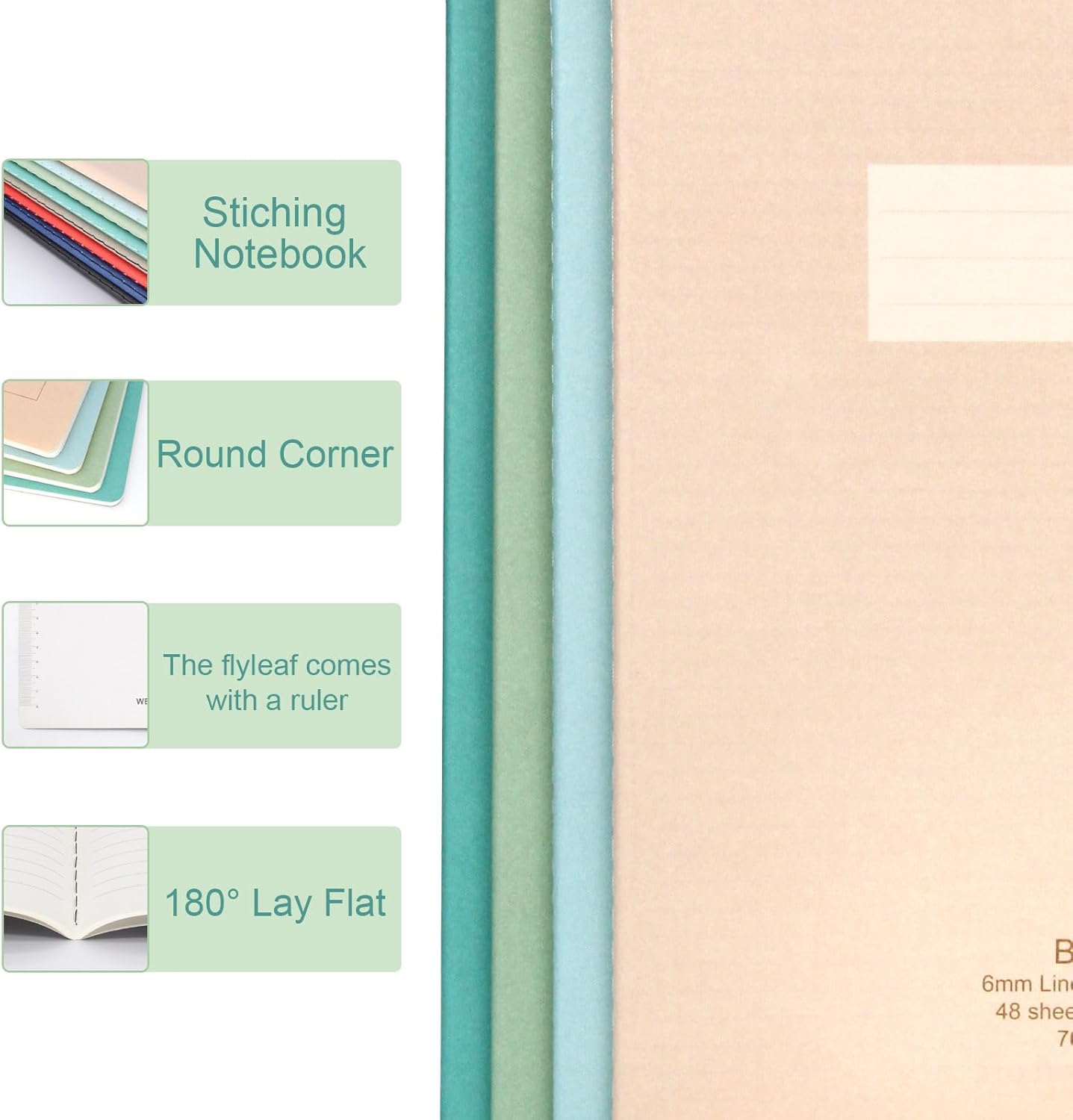 Composition Notebooks Soft Cover 8 Packs A5, College Ruled Lined Paper, 5×8.25 Inches, 96 Pages/48 Sheets Bulk Journal for School, Work, Travel, Office, Business Journaling Writing (Elegant Solid Color)
