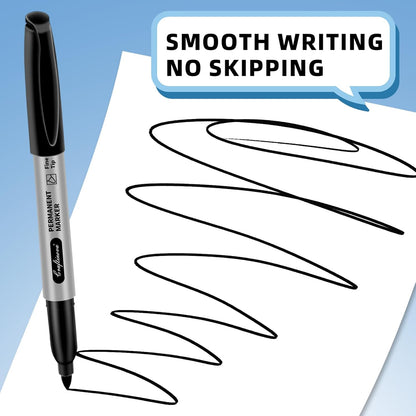 Black Ultra Fine Point Permanent Markers, Extra Fine Tip, Quick Drying and Waterproof, Fade Resistant Perfect on Paper, Glass, Metal, Plastic, Wood, Office & School Use, 12 Pack
