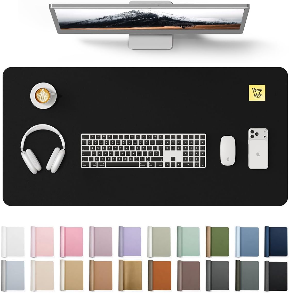 YSAGi Leather Desk Pad Protector, Office Desk Mat, Large Mouse Pad, Non-Slip PU Leather Desk Blotter, Waterproof Laptop Desk Writing Pad for Office and Home (23.6" x 13.8", Eggshell) - Colors B