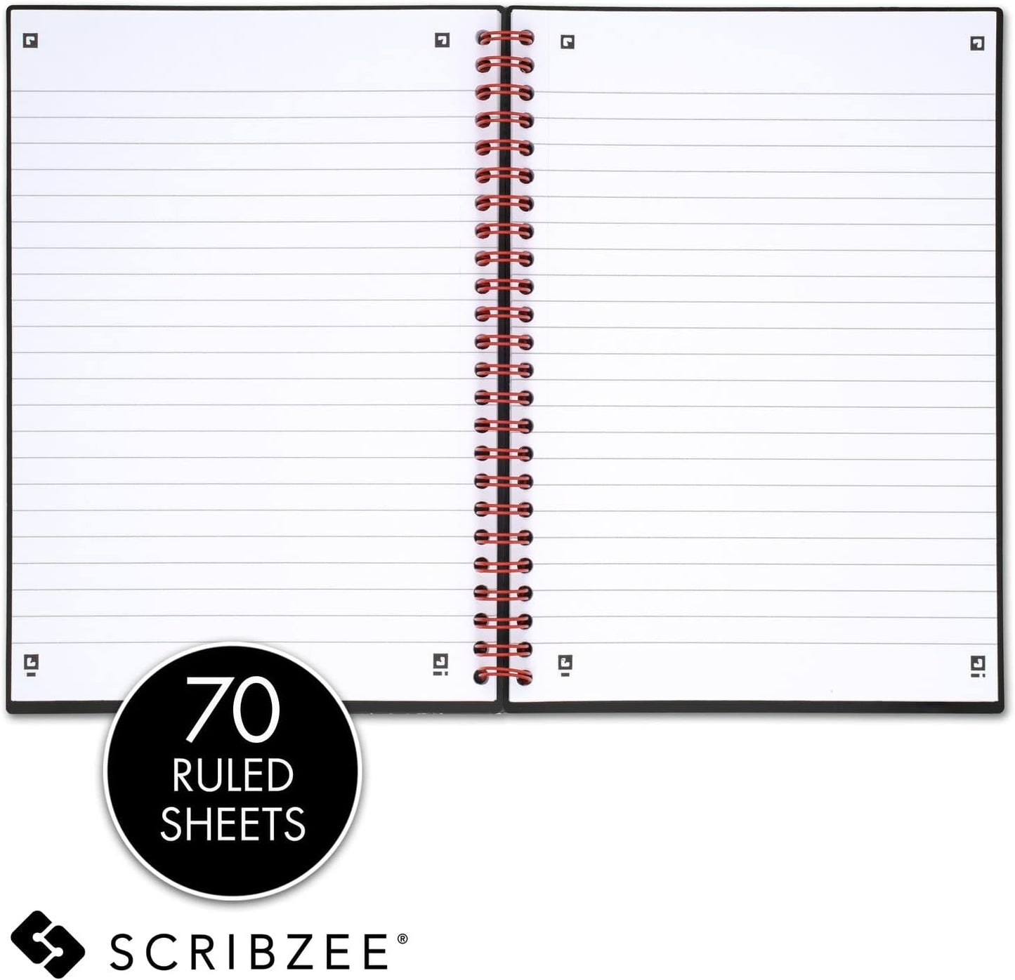 Black n' Red Notebook, Business Journal, 11" x 8", 70 Sheets, Ruled, Optik Paper, Scribzee App, Flexible Poly Cover, Wirebound, Black (K67030)