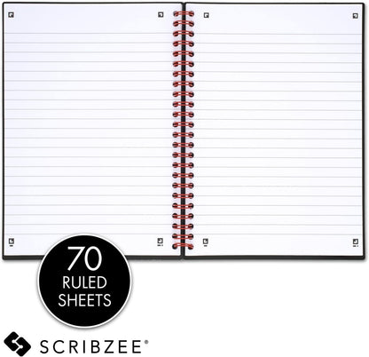 Black n' Red Notebook, Business Journal, 11" x 8", 70 Sheets, Ruled, Optik Paper, Scribzee App, Flexible Poly Cover, Wirebound, Black (K67030)