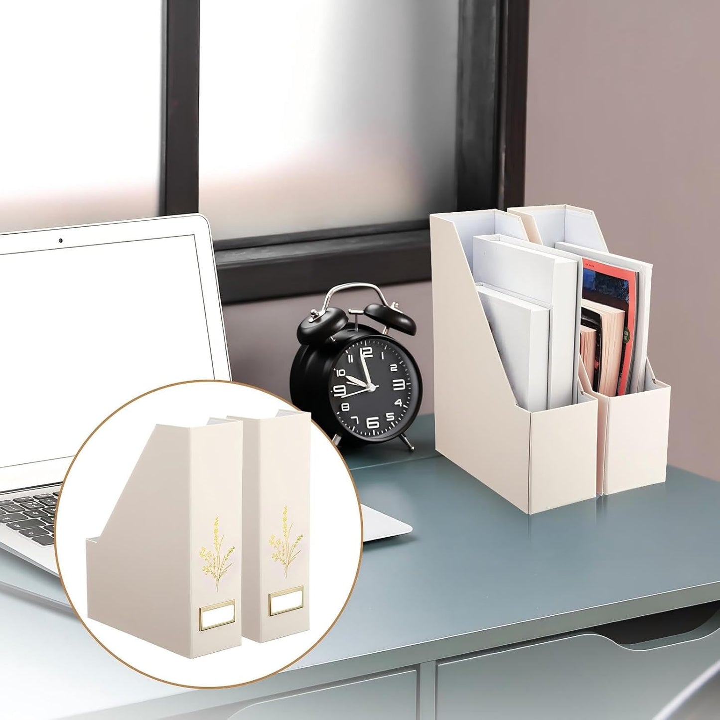 AmazingSpark 5 Pack Magazine File Holder Office Desk Storage Holder Set Vertical Desk Cardboard Organizer for Office Home Classroom Organize Your File Magazines Paperwork Books or Binders(Sage Green)