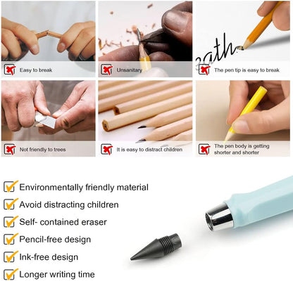 Ainiv Inkless Pencil with Eraser - 5 Sets Infinity Pencil, Reusable with Extra 5 Eraser & 5 Replaceable Nibs for Home, Office & School Writing, Drawing
