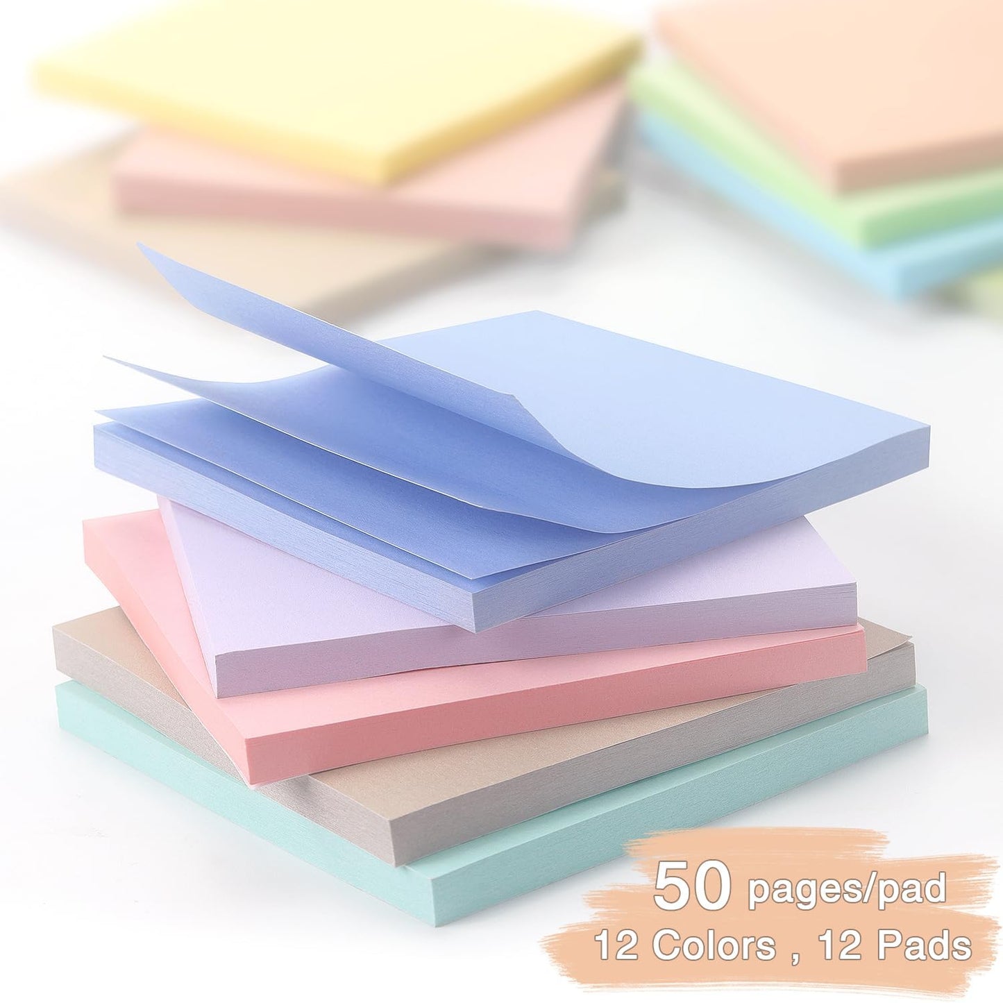 Sticky Notes 3x3inch, 8 Pads Self-Stick Notes, 8 Pastel Multi Colors with Gray Note Pads, Suitable for School, Home, Office, 80 Sheets/Pad
