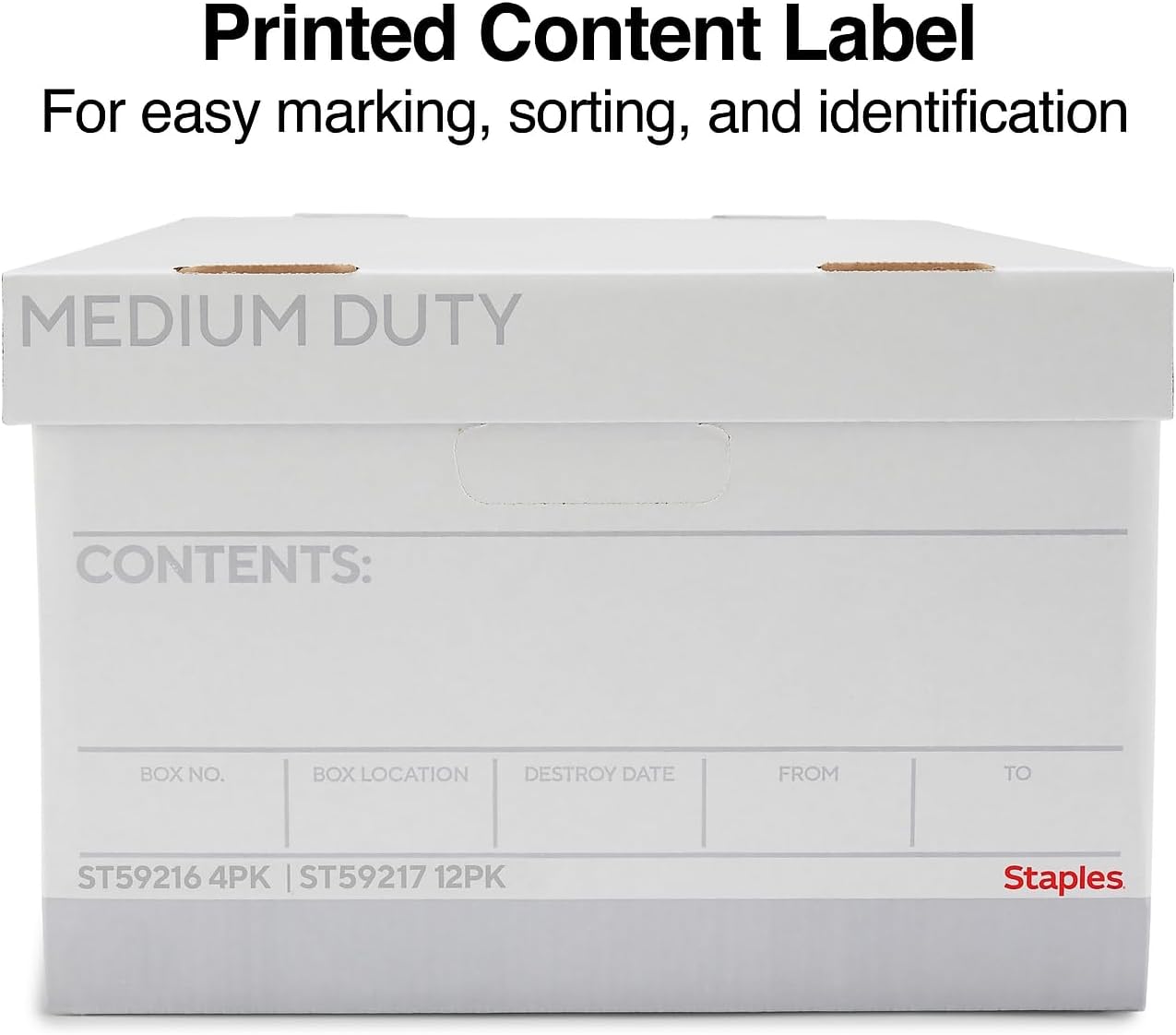 STAPLES Corrugated File Box Lift Off Lid, Letter/Legal Size, White/Black, 10/Pack