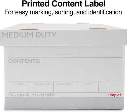 STAPLES Corrugated File Box Lift Off Lid, Letter/Legal Size, White/Black, 10/Pack