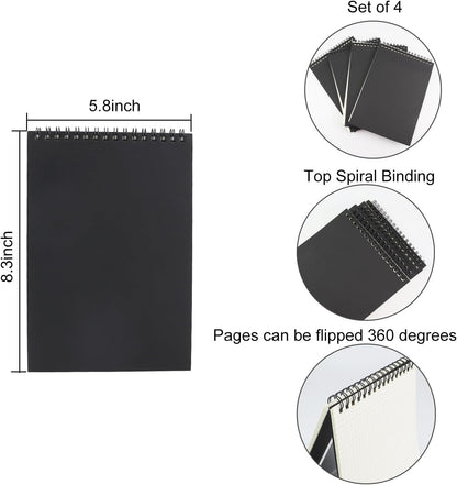 4 Pack Graph Paper Notebook, A5 Top Wirebound Grid Spiral Notebook 5.8" x 8.3",60 Sheets,5mm x 5mm Grid Paper,Grid Notepad for Students, Math, Engineering (Black)