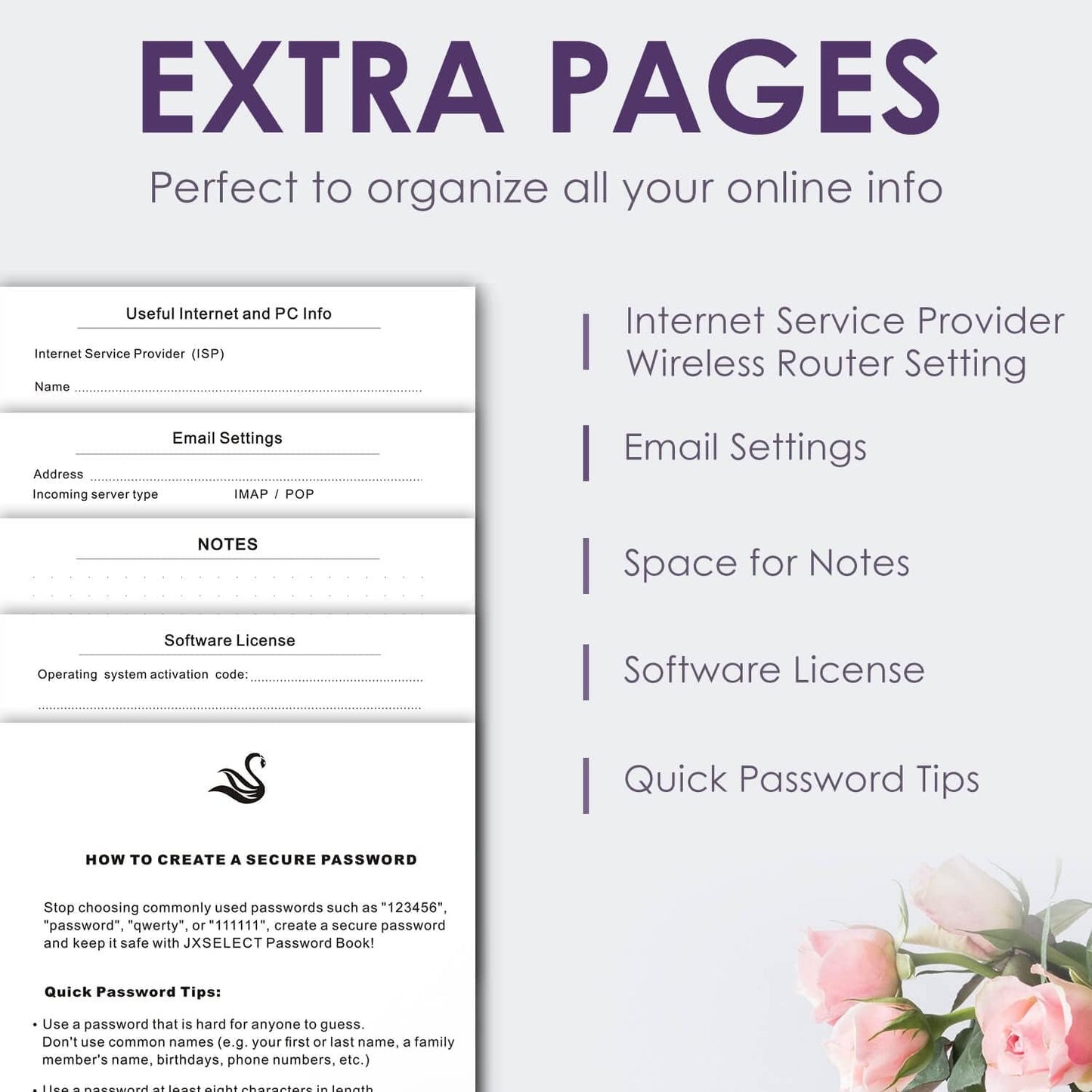 Elegant Password Book with Alphabetical Tabs - Hardcover Password Book for Internet Website Address Login - 5.2" x 7.6" Password Keeper and Organizer w/Notes Section & Back Pocket (Turquoise)