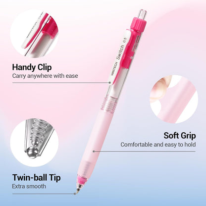 WRITECH Retractable Gel Ink Pens: 0.5mm Black-Ink Switch Between Silent and Clicky Soft Grip Fine Point Pen for Journaling Smooth Writing Quick-dry No Bleed 10ct