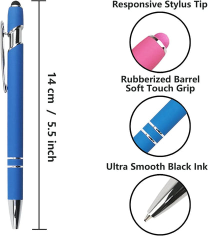 Oddmoal Ballpoint Pen with Stylus Tip, Soft Touch Click Metal Pen, 1.0mm Medium Point, Black Ink, 12 Count(Black)