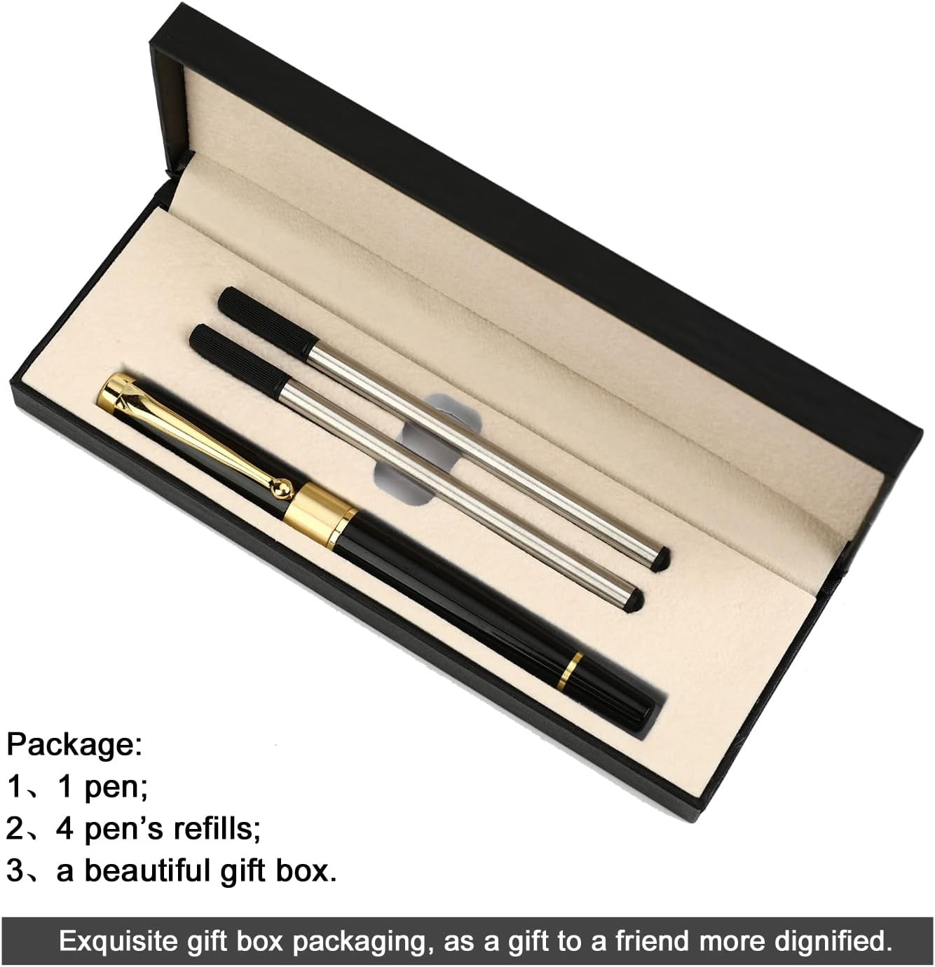 YIVONKA Ballpoint Pen Black Refill,Luxury Ballpoint Line width 0.5mm,Best Ball Pen Gift Set for Men & Women Professional Executive,Office,Nice BallPens Classy Gift Box (Black)