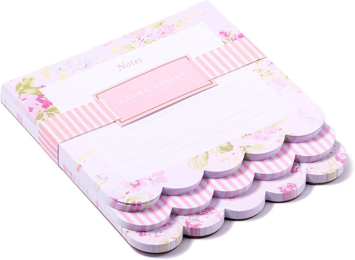 Laura Ashley 3-in-1 Scalloped Edge Layered Notepad – 6.5 x 7.5 Inch Writing Pad with 150 Lined Tear-Off Sheets, Elegant Heirloom Cottage Stationery, Glue-Bound with Sturdy Backboard