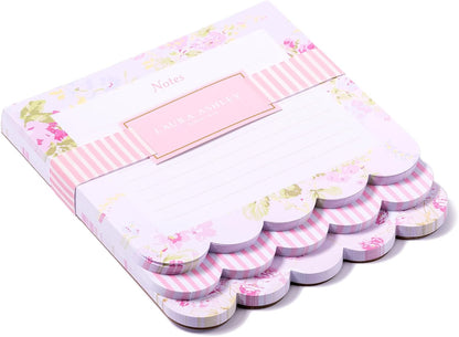 Laura Ashley 3-in-1 Scalloped Edge Layered Notepad – 6.5 x 7.5 Inch Writing Pad with 150 Lined Tear-Off Sheets, Elegant Heirloom Cottage Stationery, Glue-Bound with Sturdy Backboard