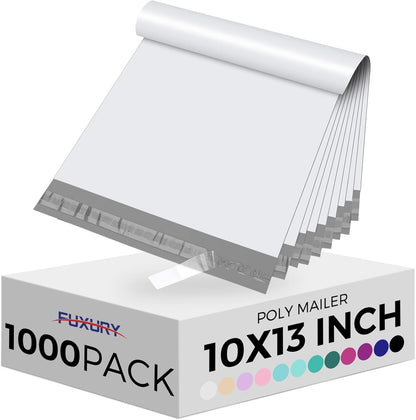 Fuxury Poly Mailers 10x13 Inch 100 Pack,Shipping Bags for Clothing,Strong Adhesive Mailing Envelopes,Heavy Duty Self Seal Plastic Postal Return Package Bags for Books Accessories Business,White