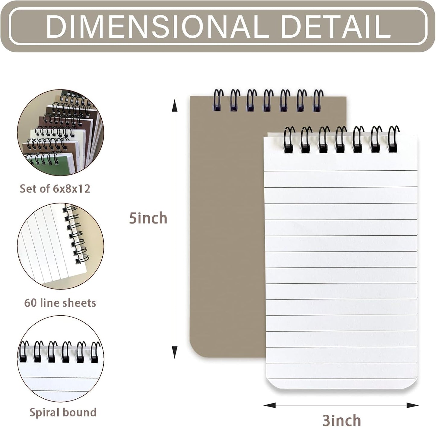 KTOJOY 6 Pack Small Pocket Notebook Small 3x5 Spiral Notepads With Lined Pages, Small Top Spiral Notebook Little Mini Memo Steno Note Pads for Outdoor Home Office College School