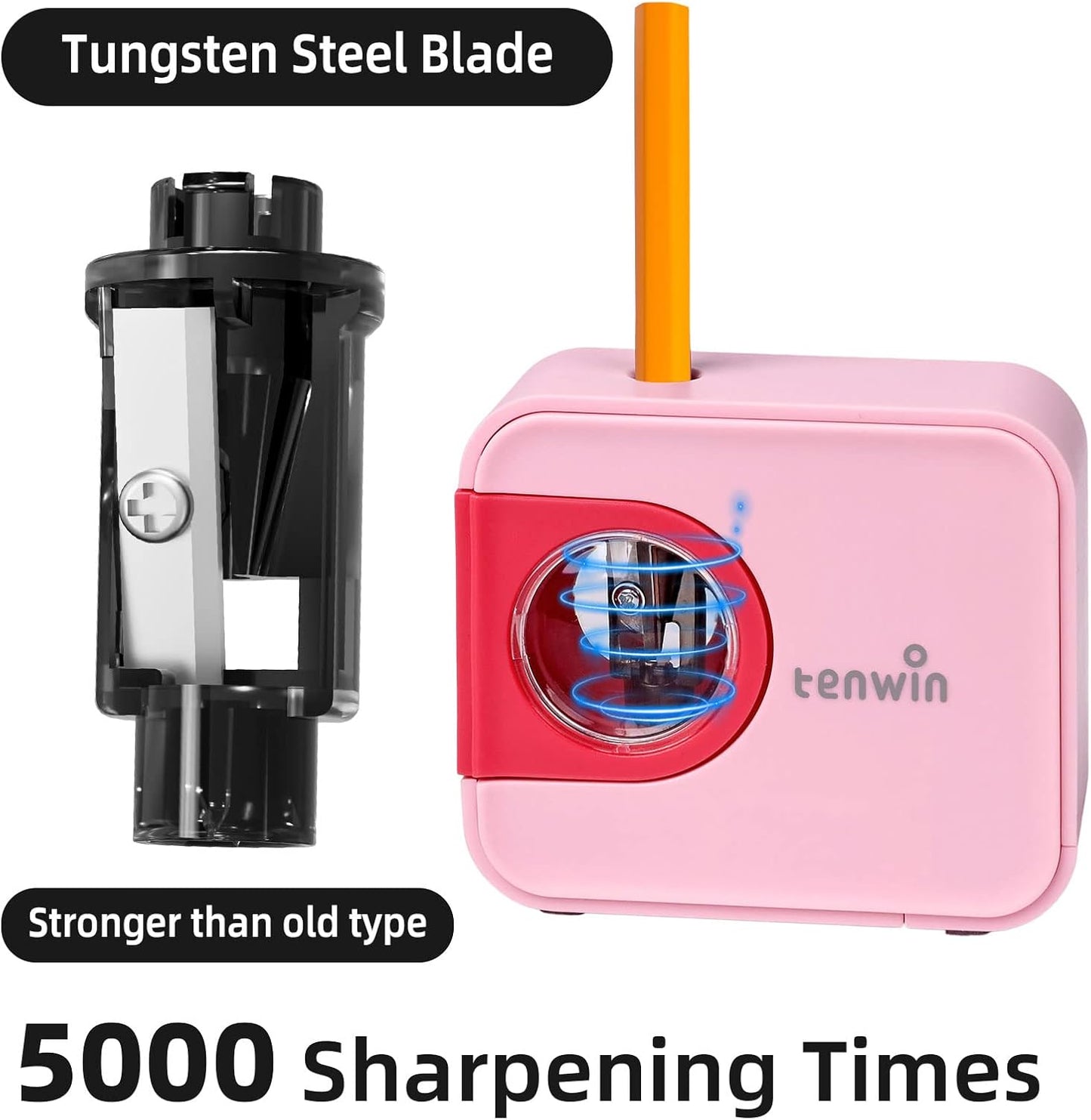tenwin Portable Electric Pencil Sharpener, Pencil Sharpeners Battery Operated, Tungsten Steel Blade to Fast Sharpen, Kids Pocket Sharpener, Fit to 6-8mm No.2/Colored Pencils, School/Office/Home (Blue)