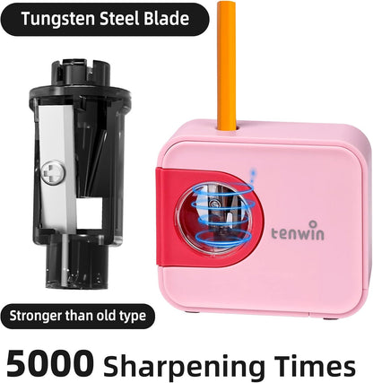 tenwin Portable Electric Pencil Sharpener, Pencil Sharpeners Battery Operated, Tungsten Steel Blade to Fast Sharpen, Kids Pocket Sharpener, Fit to 6-8mm No.2/Colored Pencils, School/Office/Home (Blue)