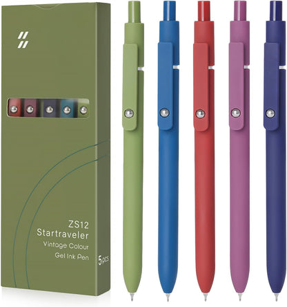 FIOVER 5pcs Gel Pens Quick Dry Ink Pens Fine Point Premium Retractable Rolling Ball Gel Pens Black Ink Smooth Writing for School Office Home