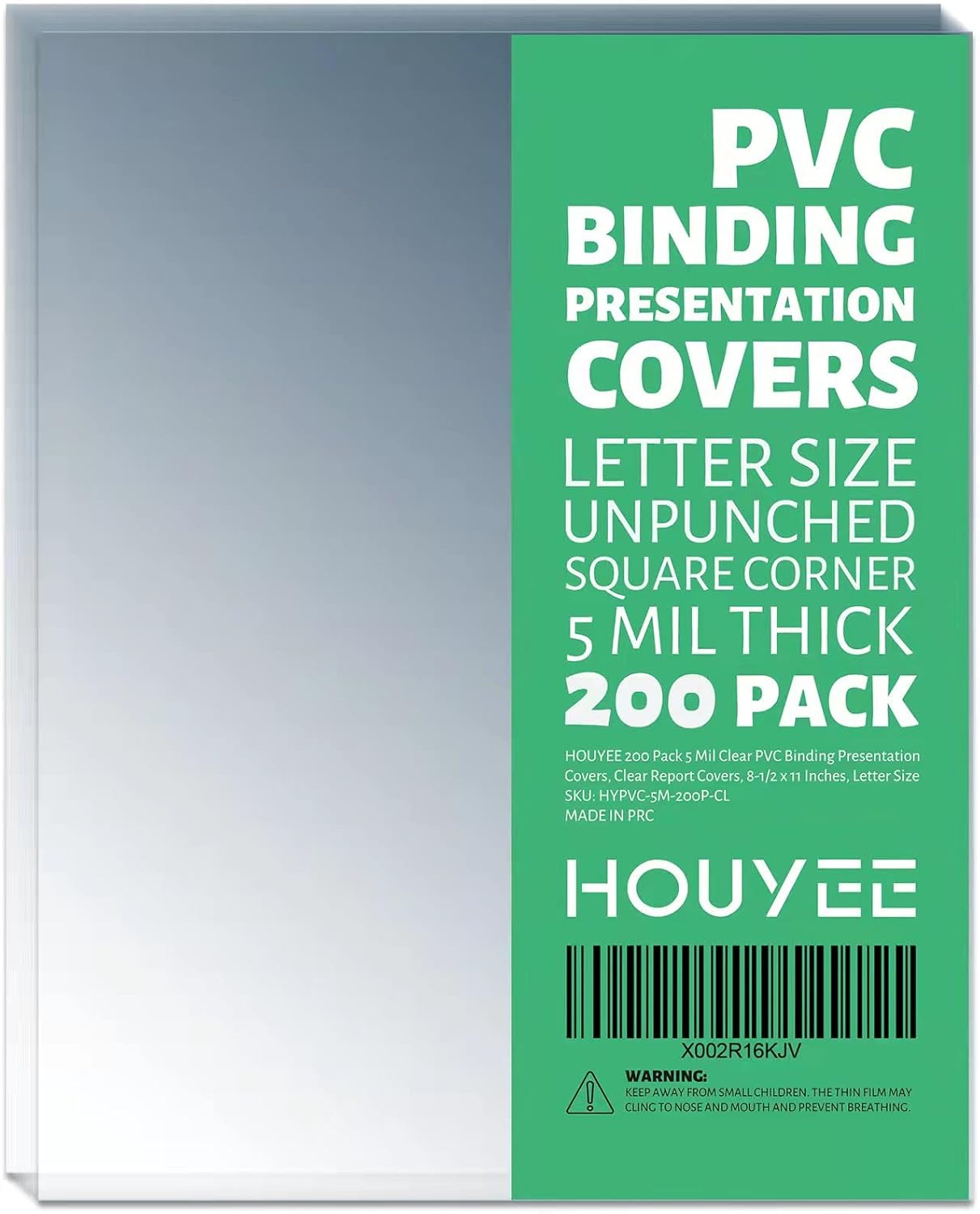HOUYEE 100 Pack10 Mil Clear Binding Presentation Covers, PVC Report Cover Sheets for Binding, Square Corner, 8.5 x11 Inches, Letter Size