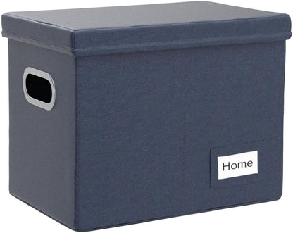 PRANDOM File Organizer Box - Collapsible Decorative Linen Filing Storage with Lids for Letter Size - Grey (14x9.3x10.8 inch)