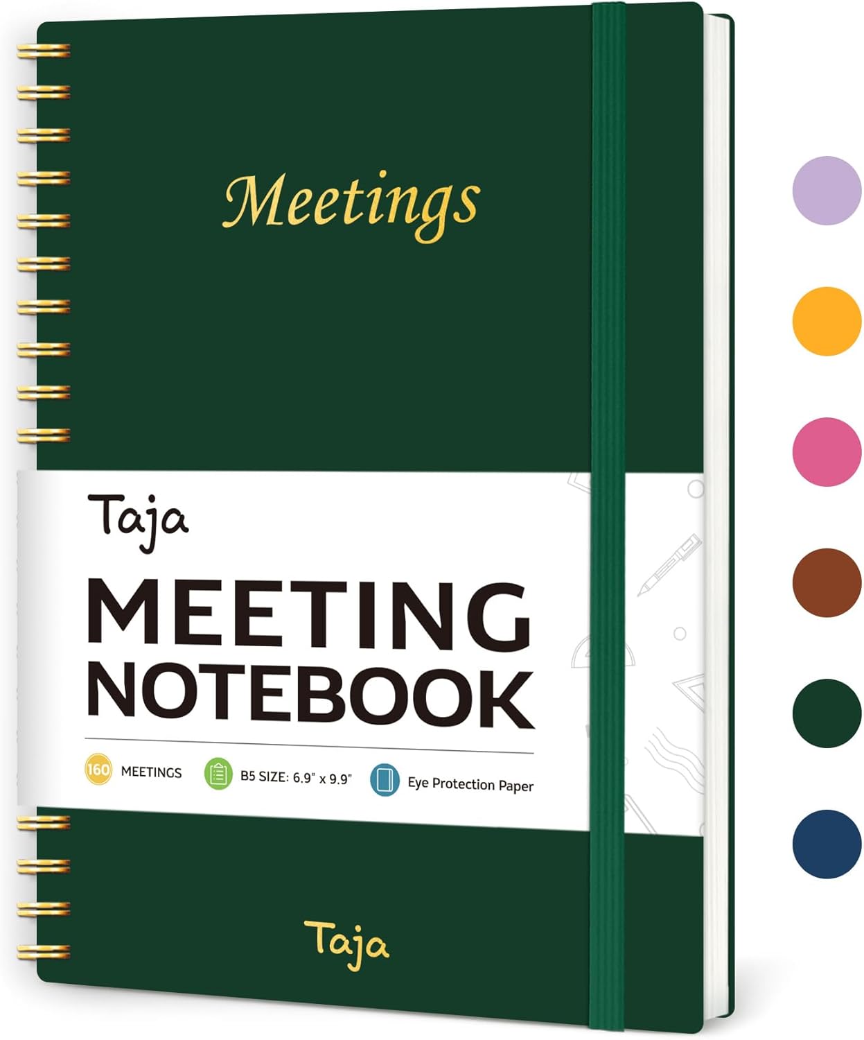 Taja Meeting Notebook for Work Organization - Work Planner Notebook with Action Items, Agenda Planner for Note Taking, 160 Pages (6.9" X 9.9") Project Organizer for Men & Women - Blue