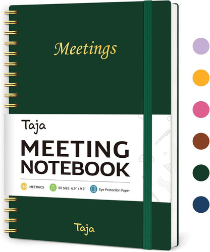 Taja Meeting Notebook for Work Organization - Work Planner Notebook with Action Items, Agenda Planner for Note Taking, 160 Pages (6.9" X 9.9") Project Organizer for Men & Women - Blue