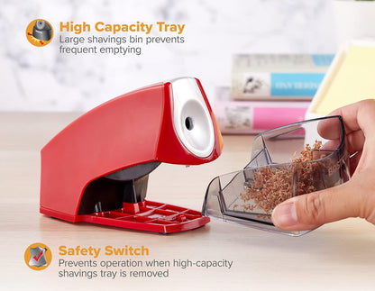 Bostitch Office Electric Pencil Sharpener for Classroom & Desk Use, Heavy-Duty Stall-Free Motor, High-Capacity Shavings Tray, Blue