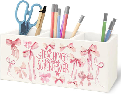 Teacher Appreciation Gifts, Boho Rainbow Teacher Wooden Pen Pencil Holder for Office Desk, Back to School Supplies Gifts for Teachers, It's a Good Day to Teach Tiny Humans