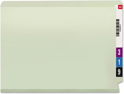 Smead End Tab Pressboard Fastener File Folder with SafeSHIELD Fasteners, 2 Fasteners, 1" Expansion, Letter Size, Gray/Green, 25 per Box (34705)