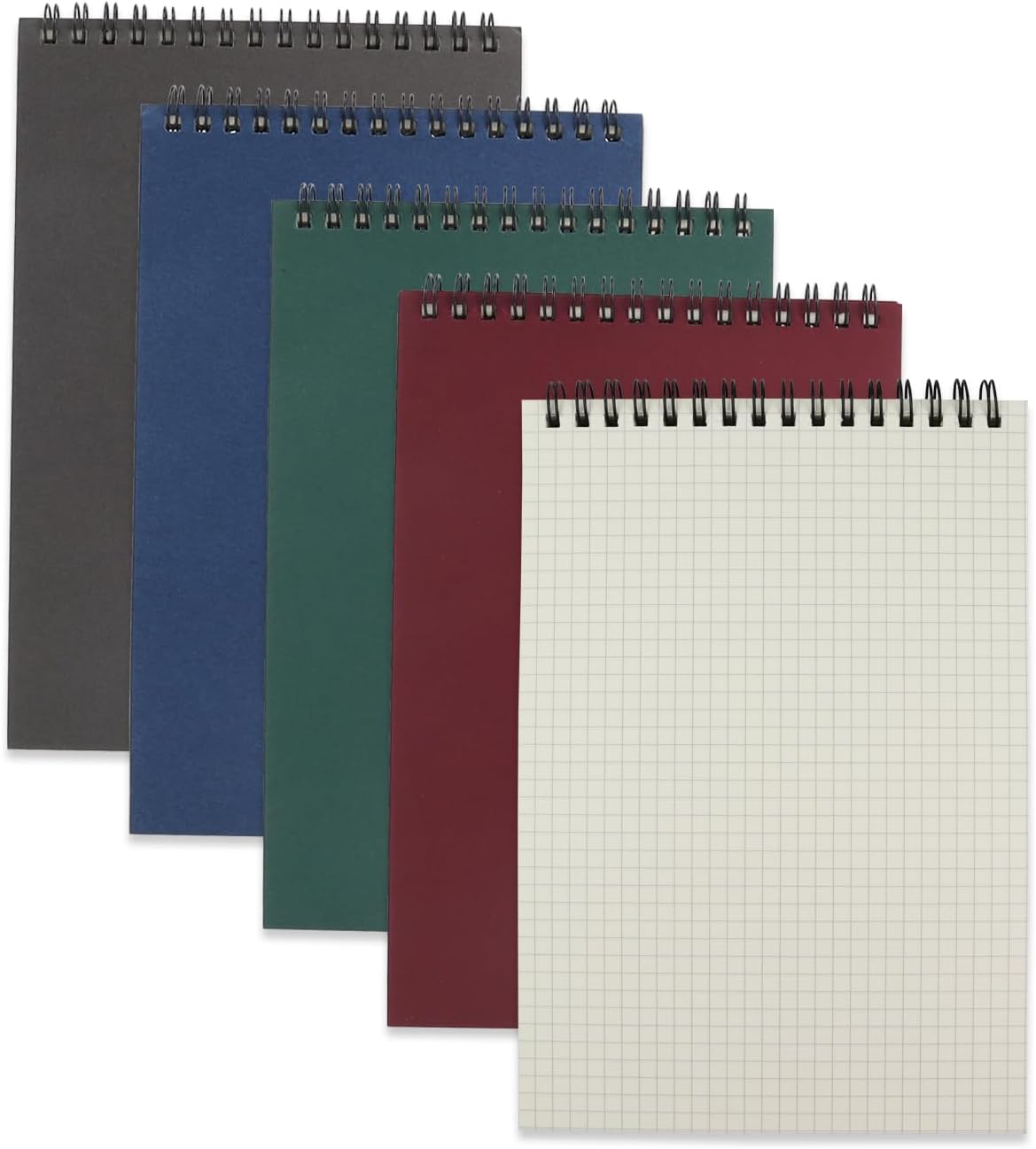 4 Pack Graph Paper Notebook, A5 Top Wirebound Grid Spiral Notebook 5.8" x 8.3",60 Sheets,5mm x 5mm Grid Paper,Grid Notepad for Students, Math, Engineering (Black)
