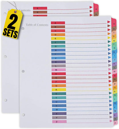 1InTheOffice Alphabetical Dividers for 3 Ring Binders, A-Z Tab Binder Dividers, Customizable Table of Contents, Multicolor Tabs, 2 Sets