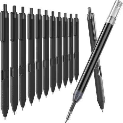 Gel Pens 0.7mm - 12 Pack Smooth Quick-Drying Retractable Black Ink for Journaling