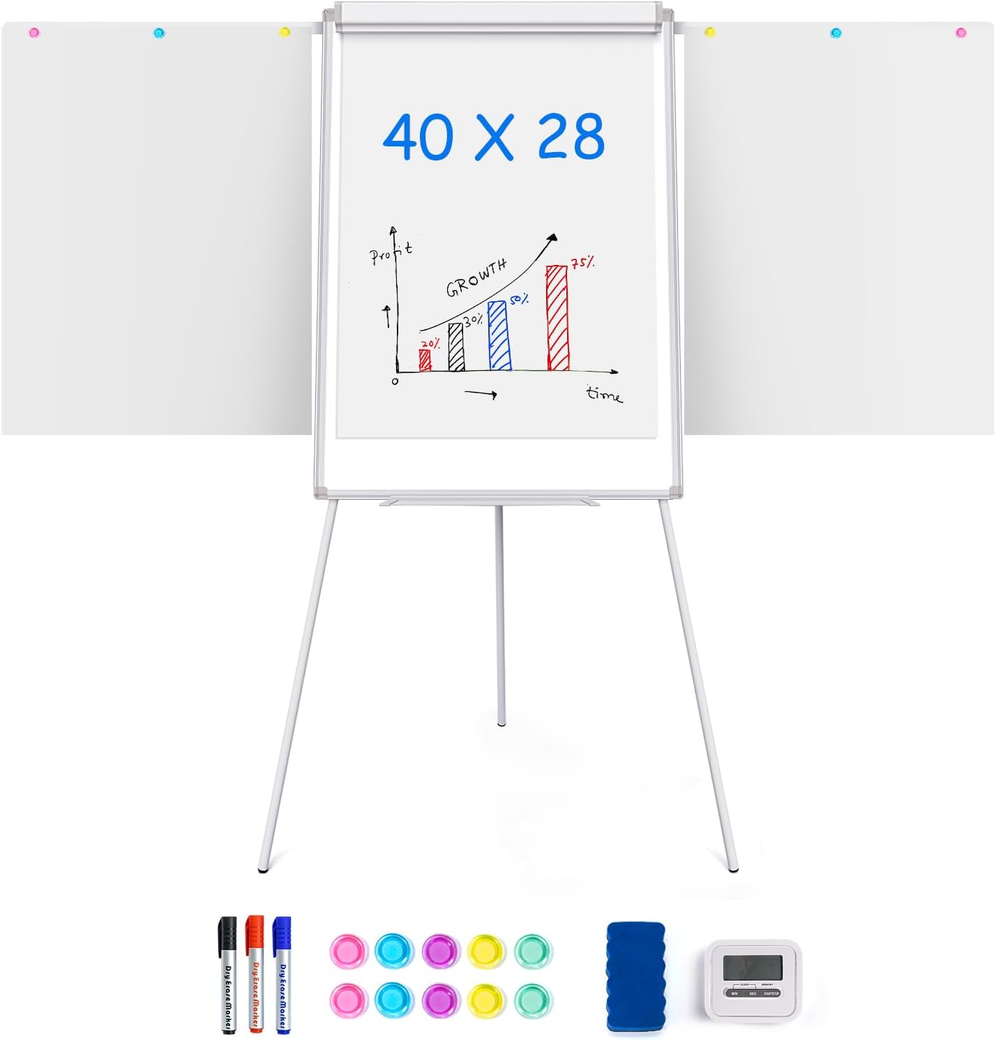 Easel Whiteboard - Magnetic Portable Dry Erase Easel Board 36 x 24 Tripod Whiteboard Height Adjustable Flipchart Easel Stand White Board for Office or Teaching at Home & Classroom (Black)