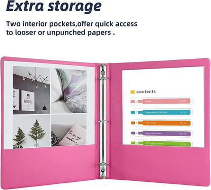 2 Inch 3 Ring Binders,Multicolor Customizable Round Ring Binder for School,Office,Home,Purple/Pink/Blue/Green,4 Pack