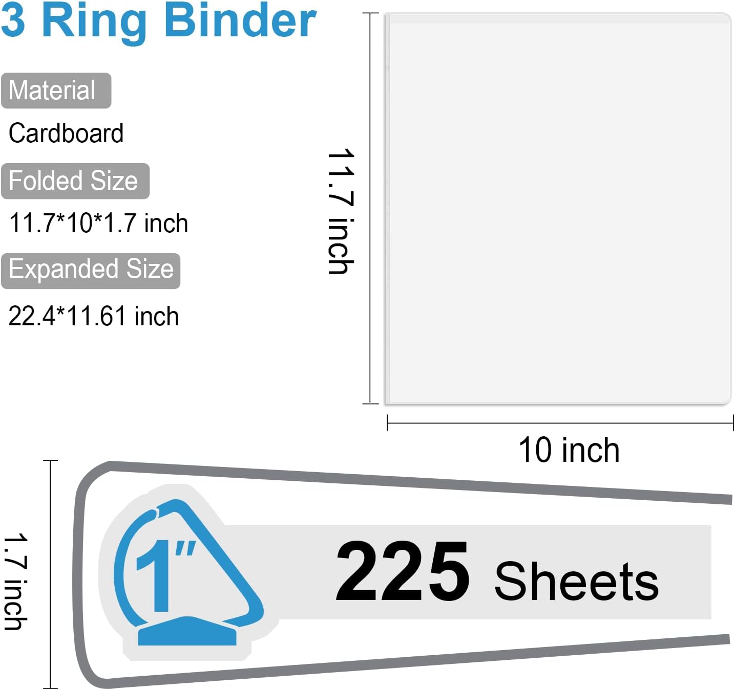 Comix D-Ring Basic View Binder 1 inch 3 Ring Binders, 2.4mm-Thick, Hold 225 Sheets of 8.5" x 11" Paper, 12 Pack (White)
