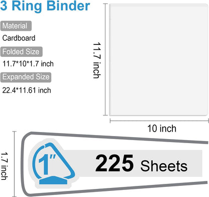 Comix D-Ring Basic View Binder 1 inch 3 Ring Binders, 2.4mm-Thick, Hold 225 Sheets of 8.5" x 11" Paper, 12 Pack (White)