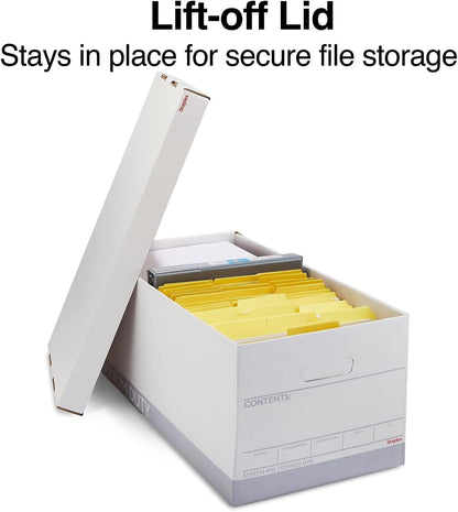 STAPLES Storage & Filing Box, Medium-Duty with Handles & Removeable Lid, Letter Size Documents, Stackable, 12-Pack, White/Gray