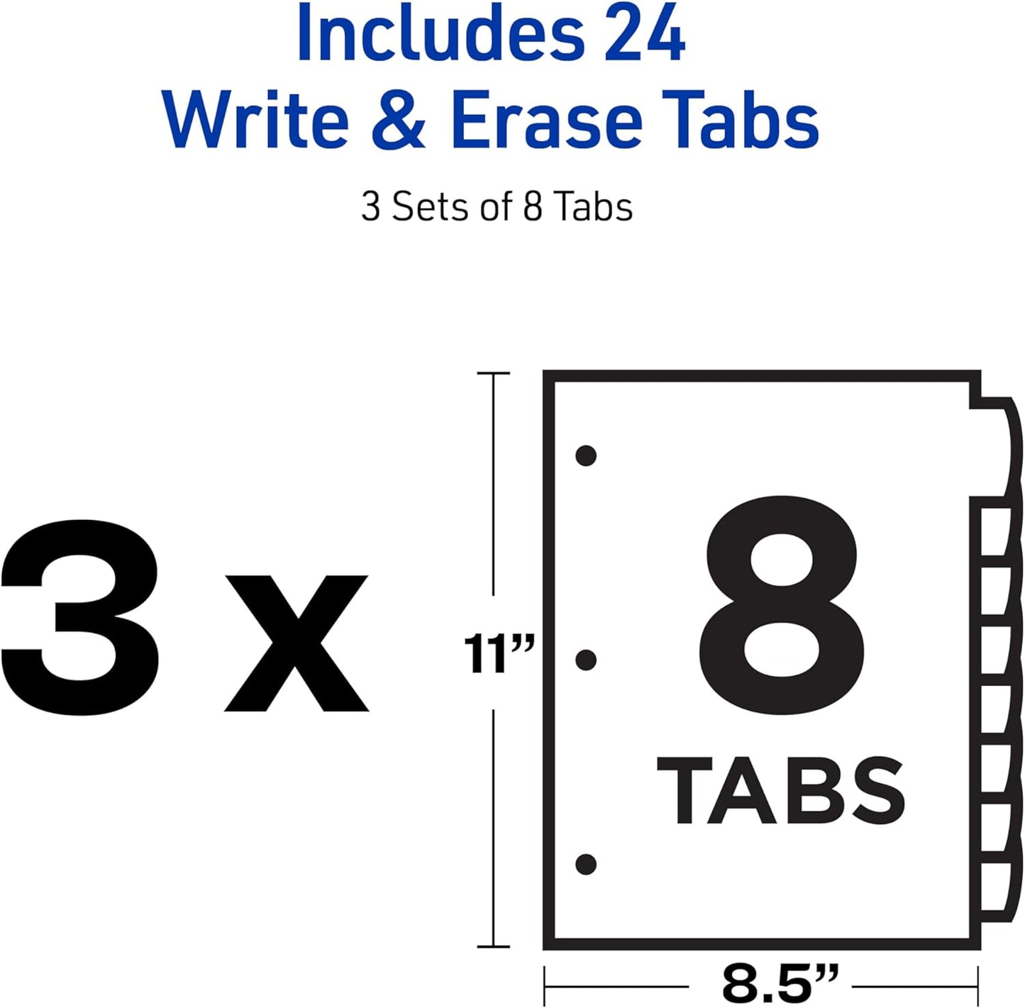 Avery Write & Erase 8 Tabs Pastel Plastic Divider for 3 Ring Binders, 3 Sets (8 Colors)