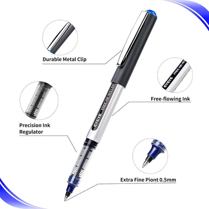 EYEYE 25 Pack 0.5mm Blue Rollerball Pens Extra Fine Point Quick Dry, Liquid Ink Pens Fine Point Smooth Writing Pen for Journaling, Note Taking, Office, School Supplies