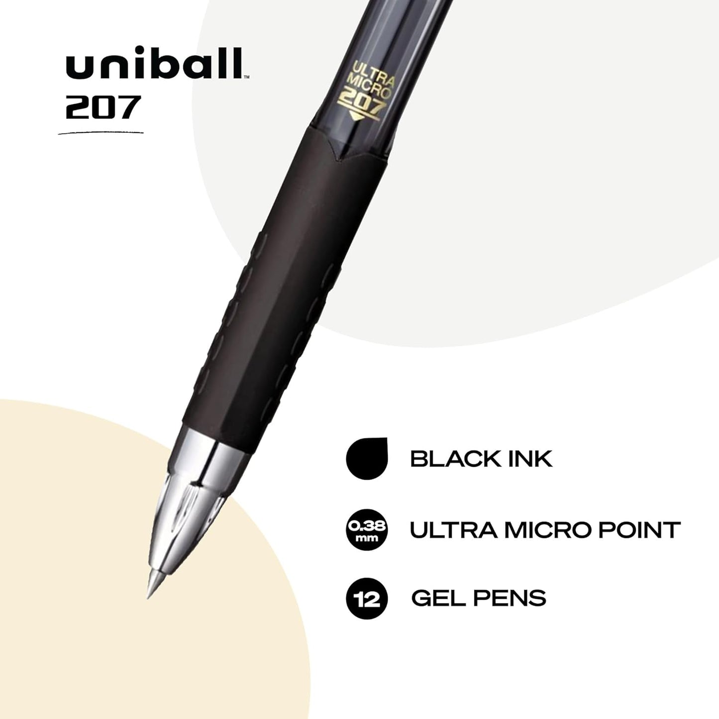 uniball 207 Plus+ Retractable Gel Pens, Medium Point (0.7mm), Black, 4 Pack