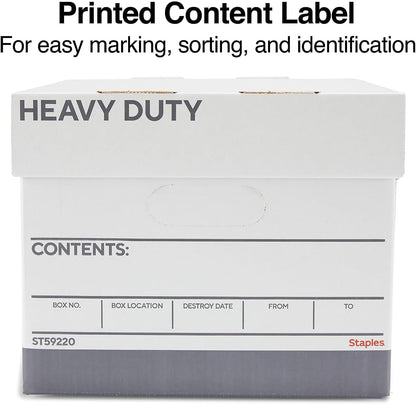 STAPLES Storage & Filing Box, Medium-Duty with Handles & Removeable Lid, Letter Size Documents, Stackable, 12-Pack, White/Gray